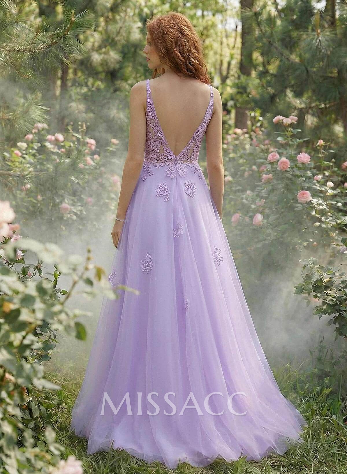 Dreamy V-Neck Illusion Corset A-Line Floor-Length Lace/Tulle Prom Dresses Dreamy V-Neck Illusion Corset A-Line Floor-Length Lace/Tulle Prom Dresses