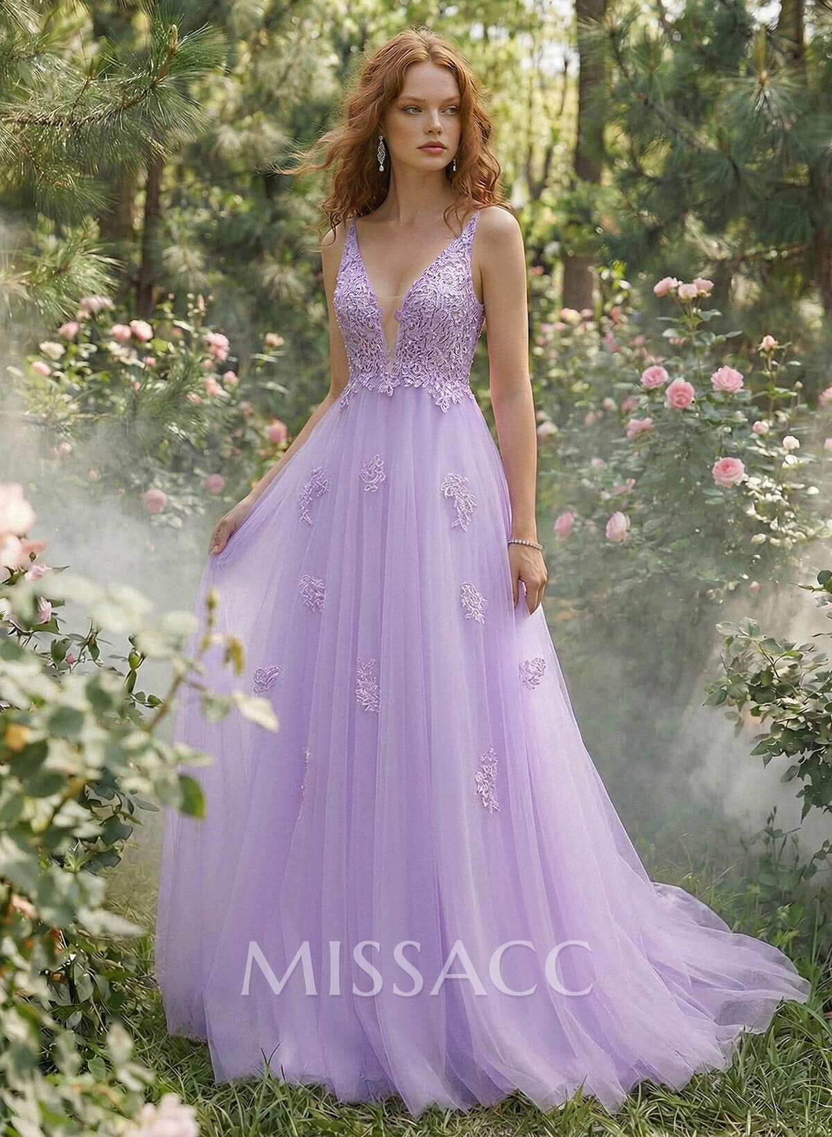 Dreamy V-Neck Illusion Corset A-Line Floor-Length Lace/Tulle Prom Dresses Dreamy V-Neck Illusion Corset A-Line Floor-Length Lace/Tulle Prom Dresses