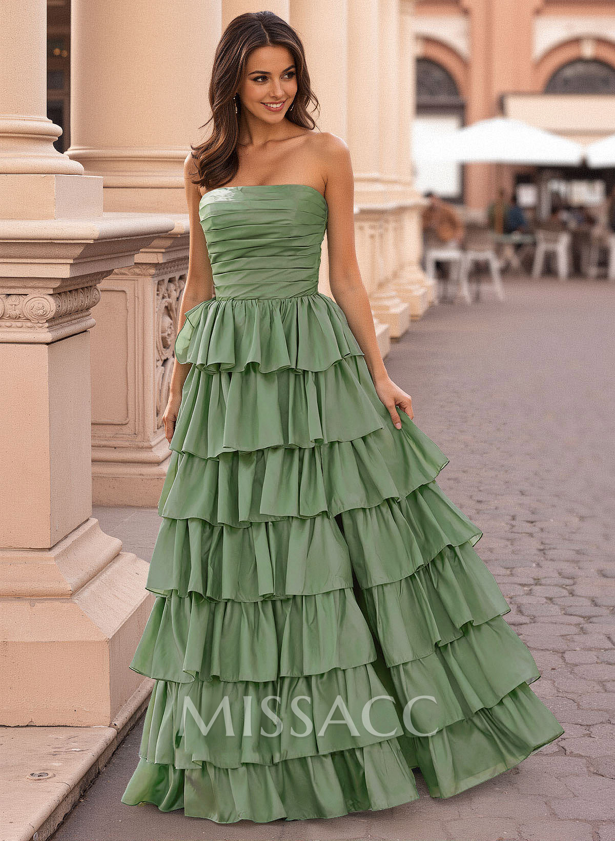 A-Line Strapless Sleeveless Floor-Length Taffeta Prom Dresses With High Split A-Line Strapless Sleeveless Floor-Length Taffeta Prom Dresses With High Split