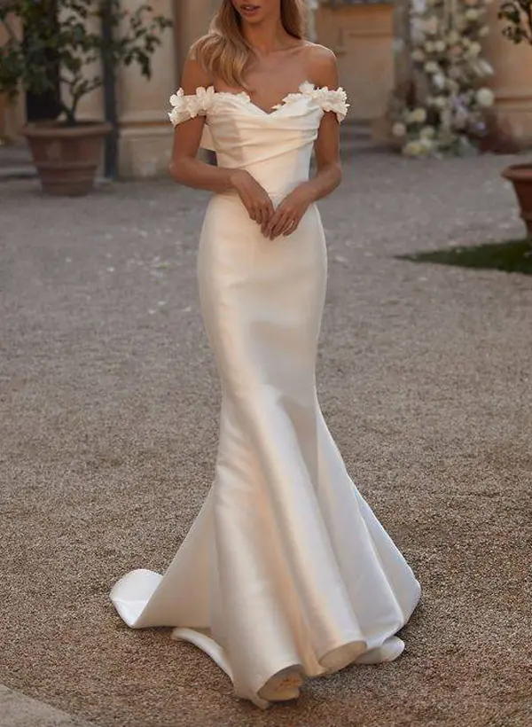 chinese dress ladies Long Sleeves Sequined Off The Shoulder Mermaid Wedding Dresses With De –  27dress main image 1