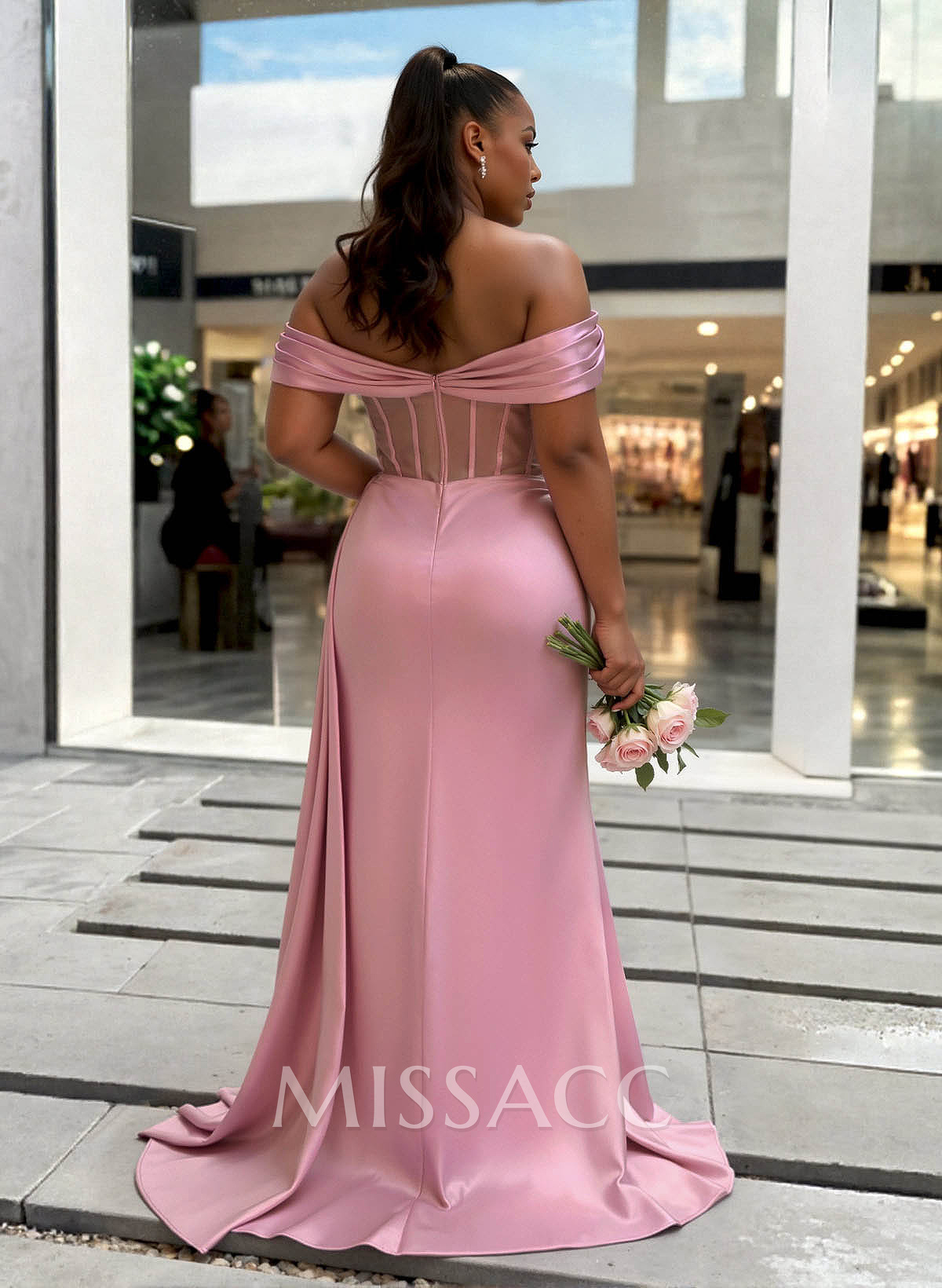 Sheath/Column Off-The-Shoulder Sleeveless Sweep Train Charmeuse Bridesmaid Dresses With High Split Sheath/Column Off-The-Shoulder Sleeveless Sweep Train Charmeuse Bridesmaid Dresses With High Split