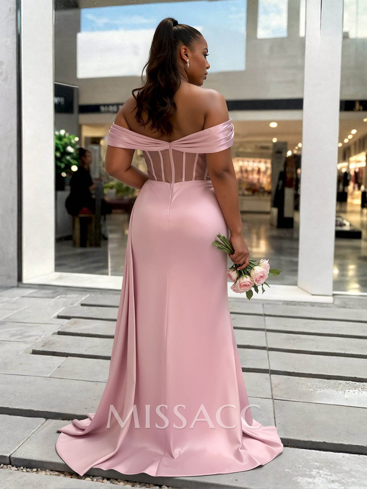 Sheath/Column Off-The-Shoulder Sleeveless Sweep Train Charmeuse Bridesmaid Dresses With High Split Sheath/Column Off-The-Shoulder Sleeveless Sweep Train Charmeuse Bridesmaid Dresses With High Split