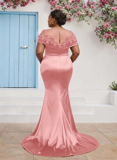 Trumpet/Mermaid Illusion Neck Sleeveless Sweep Train Bridesmaid Dresses With Pleated/Appliques Lace