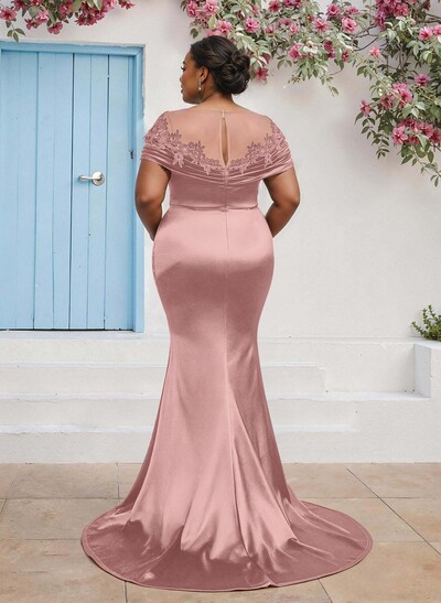 Trumpet/Mermaid Illusion Neck Sleeveless Sweep Train Bridesmaid Dresses With Pleated/Appliques Lace