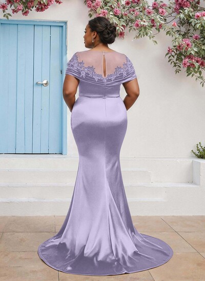 Trumpet/Mermaid Illusion Neck Sleeveless Sweep Train Bridesmaid Dresses With Pleated/Appliques Lace