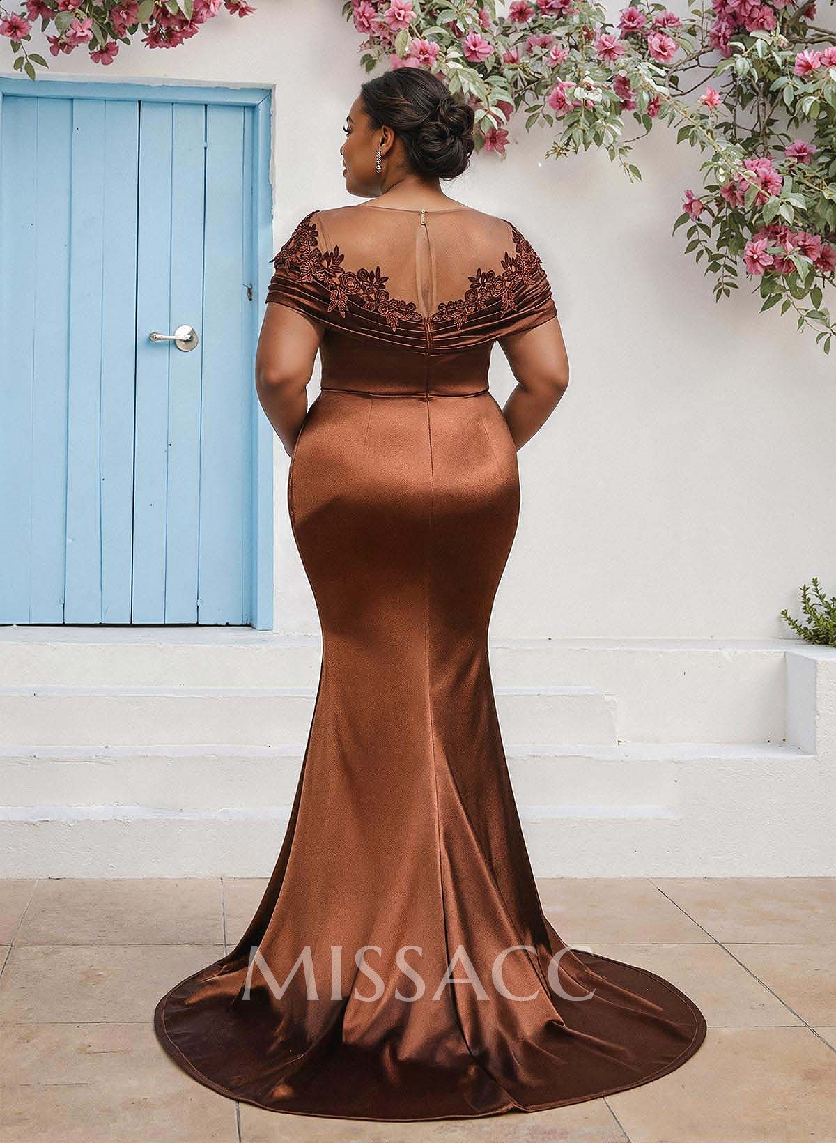 Trumpet/Mermaid Illusion Neck Sleeveless Sweep Train Bridesmaid Dresses With Pleated/Appliques Lace Trumpet/Mermaid Illusion Neck Sleeveless Sweep Train Bridesmaid Dresses With Pleated/Appliques Lace