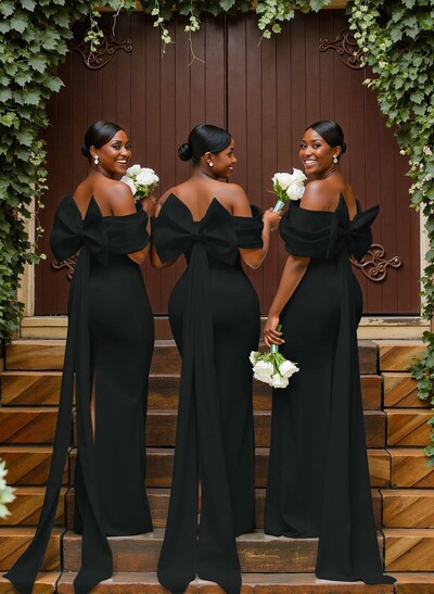 Sheath/Column Off-The-Shoulder Sleeveless Floor-Length Elastic Satin Bridesmaid Dresses