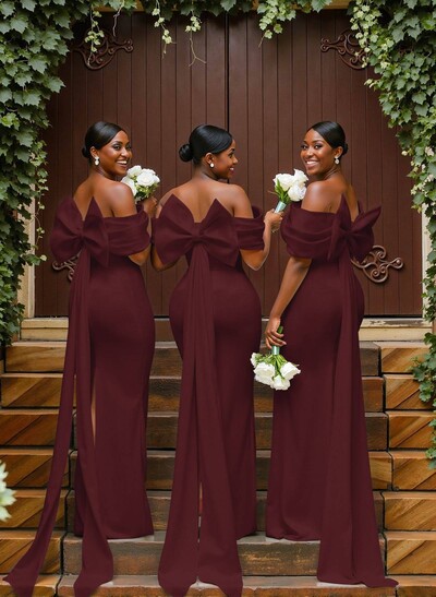 Sheath/Column Off-The-Shoulder Sleeveless Floor-Length Elastic Satin Bridesmaid Dresses