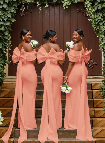Sheath/Column Off-The-Shoulder Sleeveless Floor-Length Elastic Satin Bridesmaid Dresses