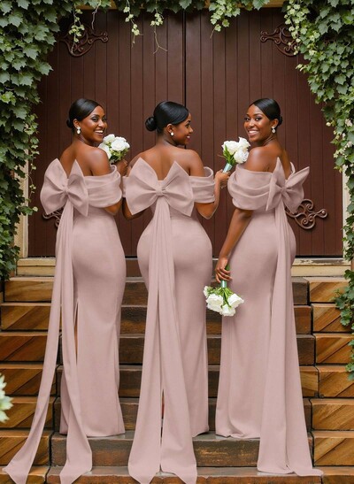 Sheath/Column Off-The-Shoulder Sleeveless Floor-Length Elastic Satin Bridesmaid Dresses