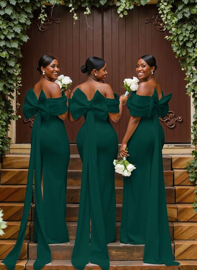Sheath/Column Off-The-Shoulder Sleeveless Floor-Length Elastic Satin Bridesmaid Dresses