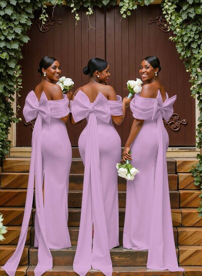 Sheath/Column Off-The-Shoulder Sleeveless Floor-Length Elastic Satin Bridesmaid Dresses
