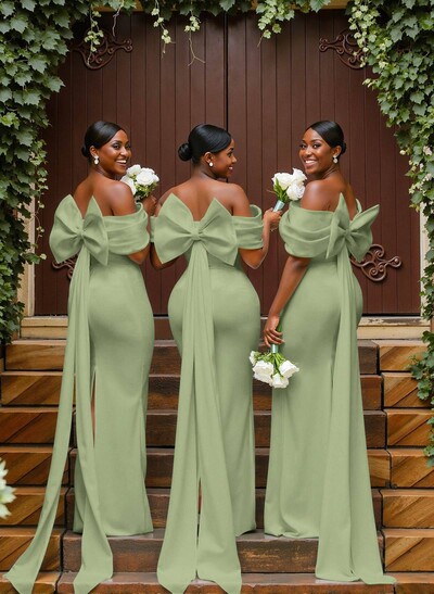 Sheath/Column Off-The-Shoulder Sleeveless Floor-Length Elastic Satin Bridesmaid Dresses
