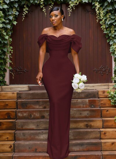 Sheath/Column Off-The-Shoulder Sleeveless Floor-Length Elastic Satin Bridesmaid Dresses