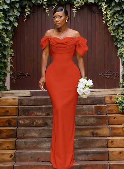 Sheath/Column Off-The-Shoulder Sleeveless Floor-Length Elastic Satin Bridesmaid Dresses