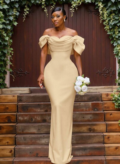 Sheath/Column Off-The-Shoulder Sleeveless Floor-Length Elastic Satin Bridesmaid Dresses