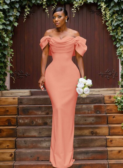 Sheath/Column Off-The-Shoulder Sleeveless Floor-Length Elastic Satin Bridesmaid Dresses
