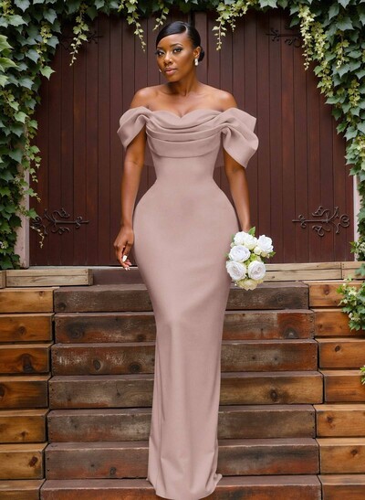 Sheath/Column Off-The-Shoulder Sleeveless Floor-Length Elastic Satin Bridesmaid Dresses