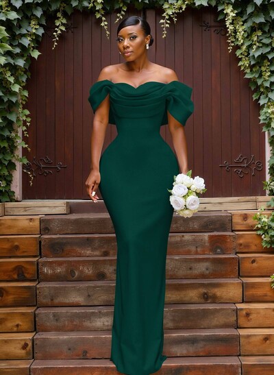 Sheath/Column Off-The-Shoulder Sleeveless Floor-Length Elastic Satin Bridesmaid Dresses