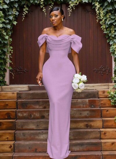 Sheath/Column Off-The-Shoulder Sleeveless Floor-Length Elastic Satin Bridesmaid Dresses