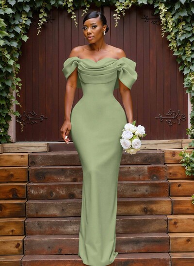 Sheath/Column Off-The-Shoulder Sleeveless Floor-Length Elastic Satin Bridesmaid Dresses