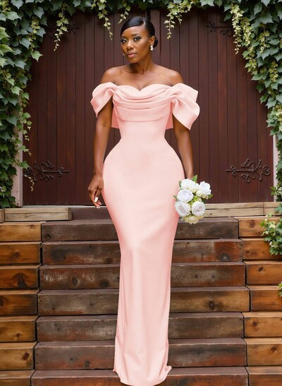 Sheath/Column Off-The-Shoulder Sleeveless Floor-Length Elastic Satin Bridesmaid Dresses