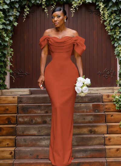 Sheath/Column Off-The-Shoulder Sleeveless Floor-Length Elastic Satin Bridesmaid Dresses