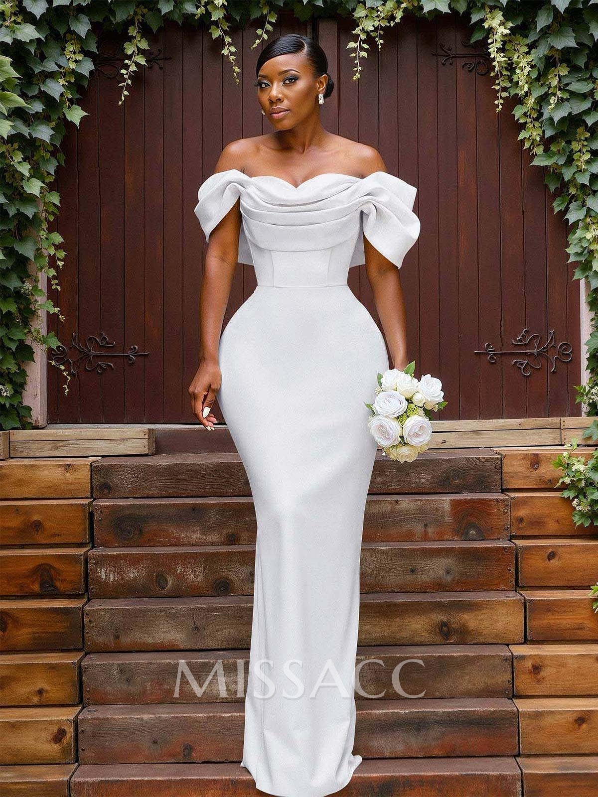 Sheath/Column Off-The-Shoulder Sleeveless Floor-Length Elastic Satin Bridesmaid Dresses With Bow/Pleated
