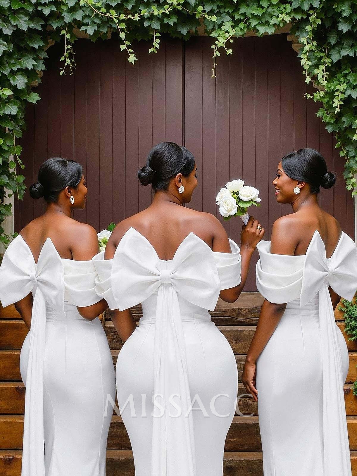 Sheath/Column Off-The-Shoulder Sleeveless Floor-Length Elastic Satin Bridesmaid Dresses With Bow/Pleated