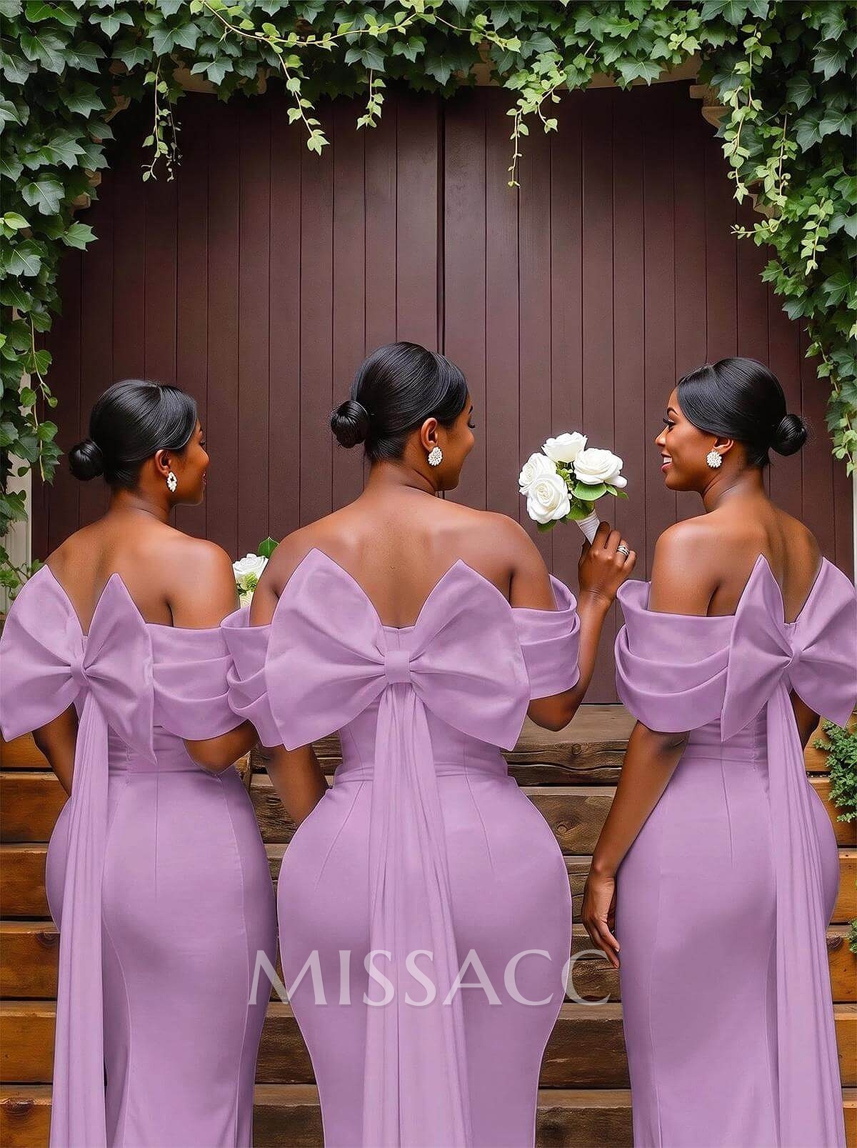 Sheath/Column Off-The-Shoulder Sleeveless Floor-Length Elastic Satin Bridesmaid Dresses With Bow/Pleated