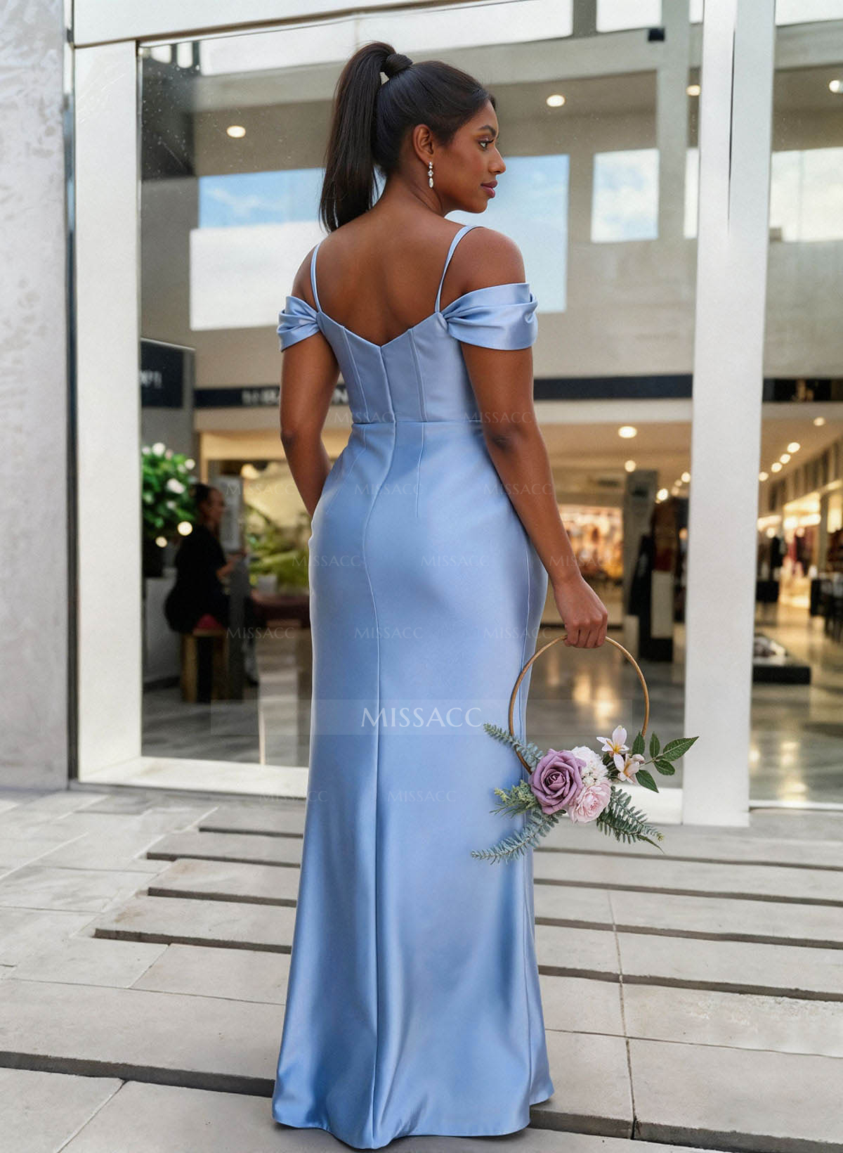 Sheath/Column Off-The-Shoulder Sleeveless Floor-Length Stretch Satin Knit Bridesmaid Dresses