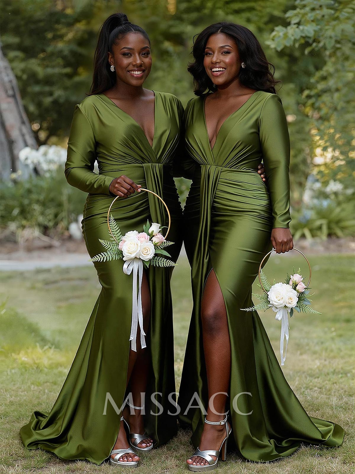 Trumpet/Mermaid Plunge Neck Long Sleeves Sweep Train Bridesmaid Dresses With High Split Trumpet/Mermaid Plunge Neck Long Sleeves Sweep Train Bridesmaid Dresses With High Split