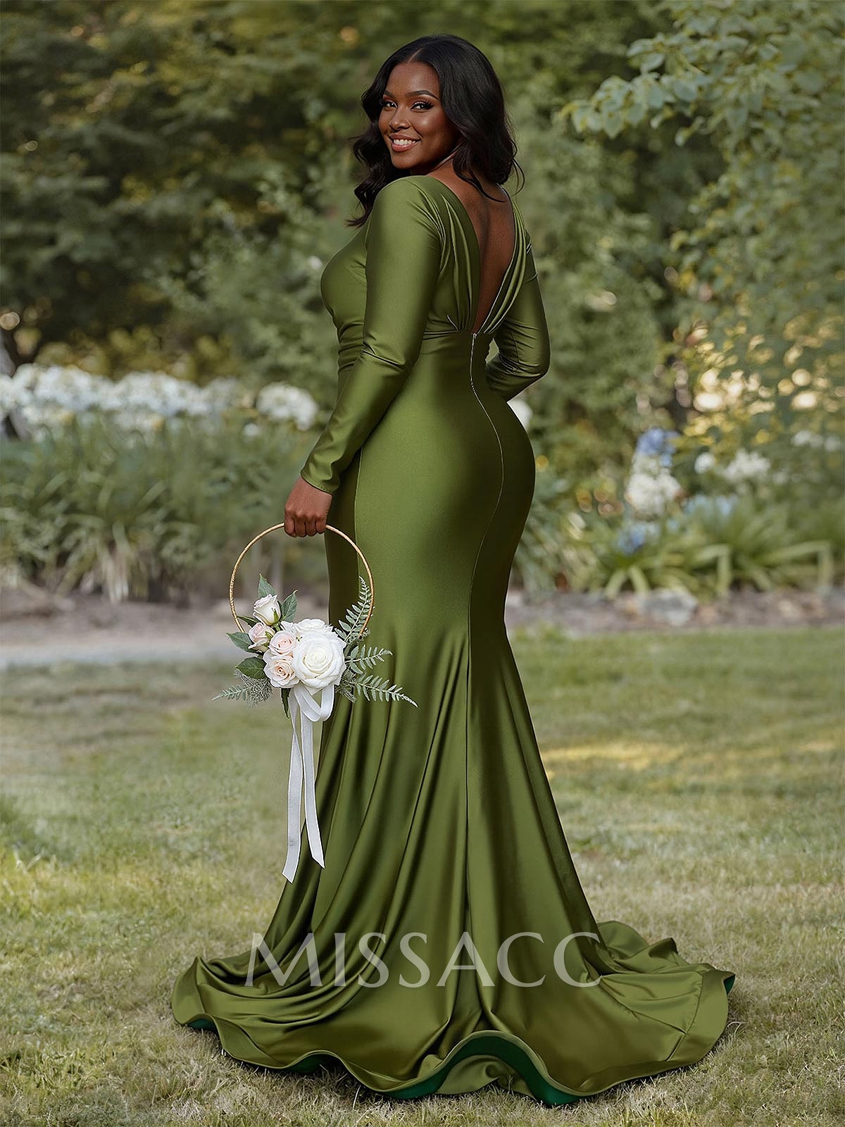 Trumpet/Mermaid Plunge Neck Long Sleeves Sweep Train Bridesmaid Dresses With High Split Trumpet/Mermaid Plunge Neck Long Sleeves Sweep Train Bridesmaid Dresses With High Split