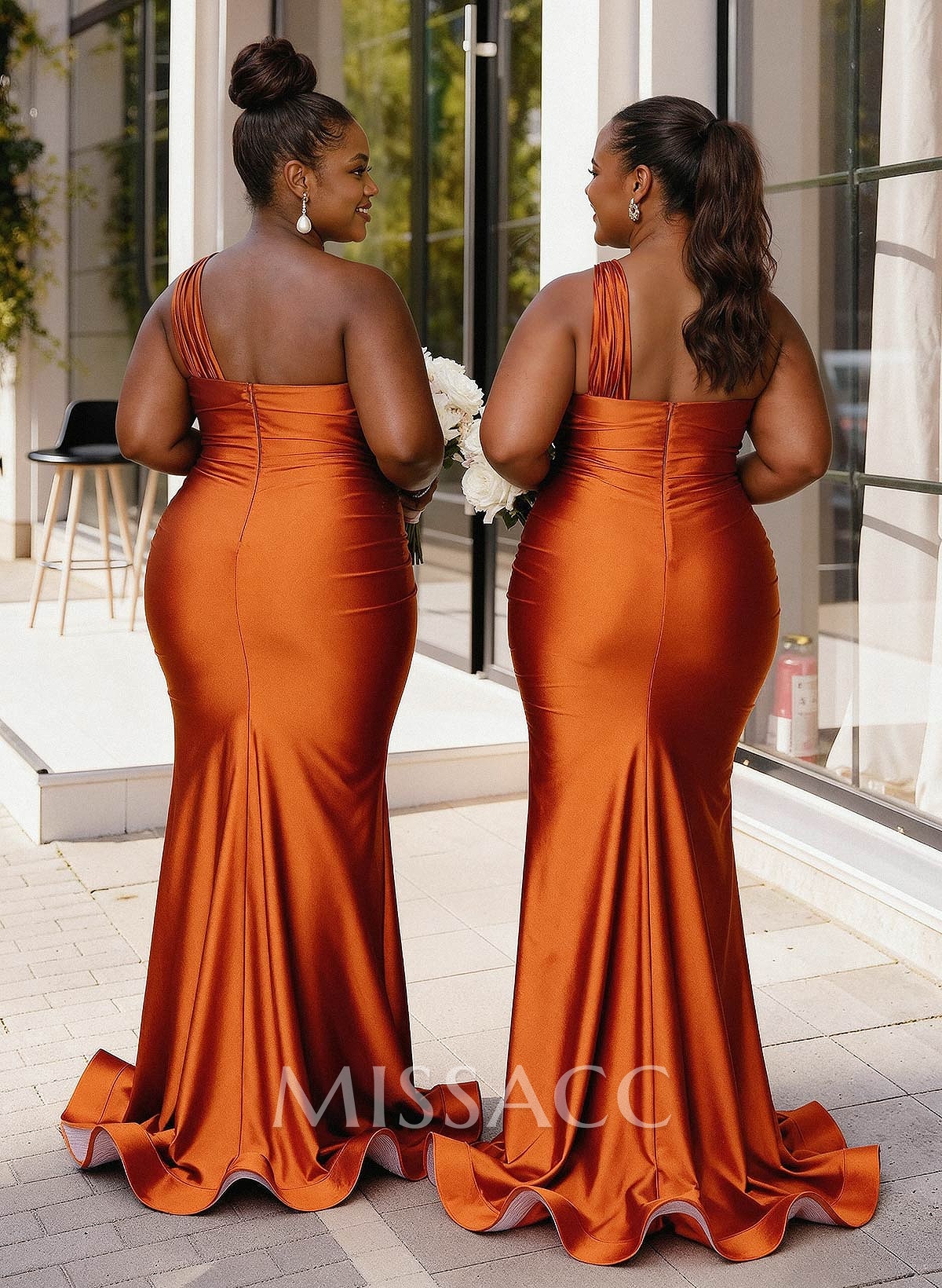 Trumpet/Mermaid One-Shoulder Sweep Train Stretch Satin Knit Bridesmaid Dresses With High Split