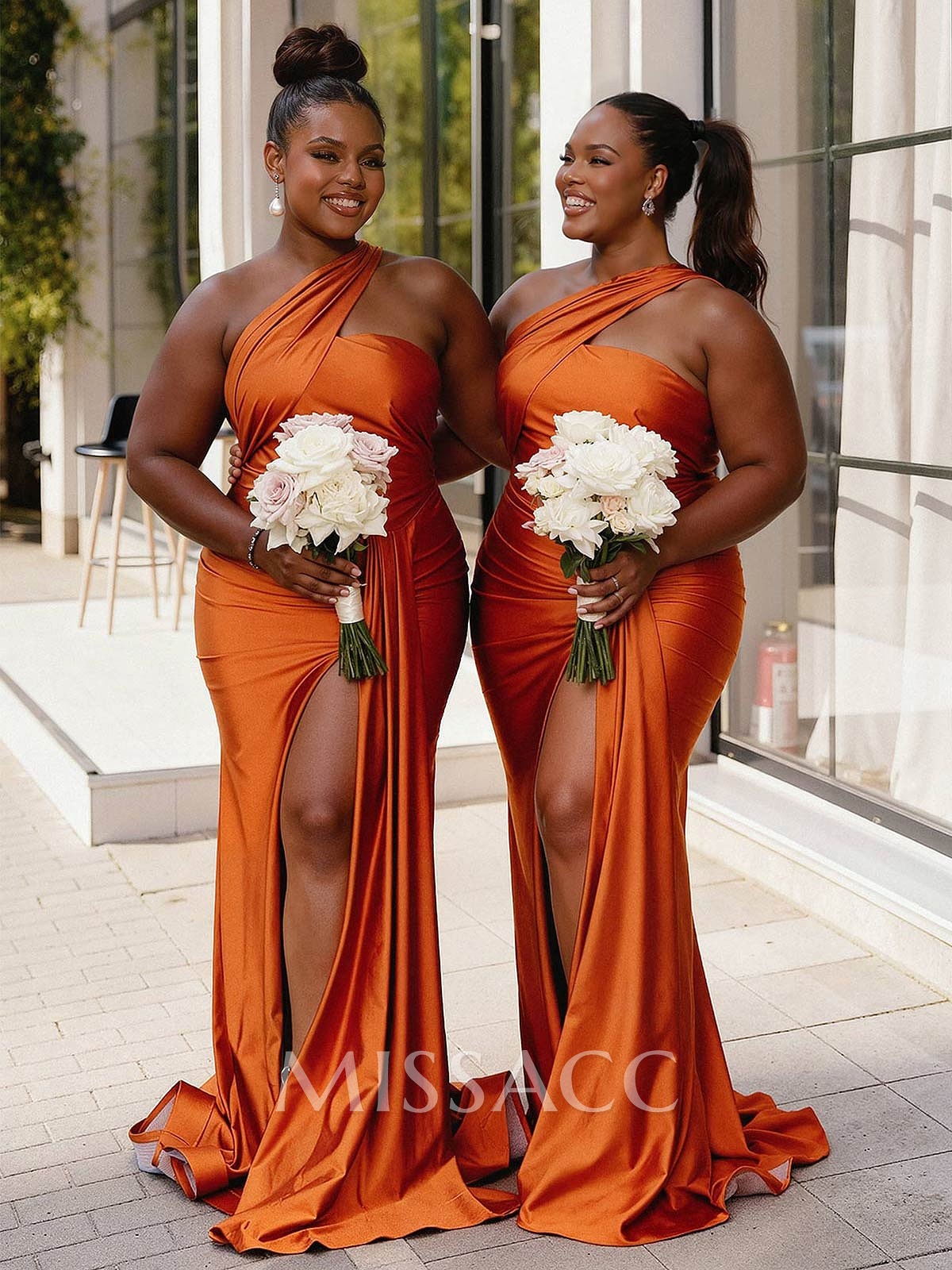 Trumpet/Mermaid One-Shoulder Sweep Train Stretch Satin Knit Bridesmaid Dresses With High Split Trumpet/Mermaid One-Shoulder Sweep Train Stretch Satin Knit Bridesmaid Dresses With High Split