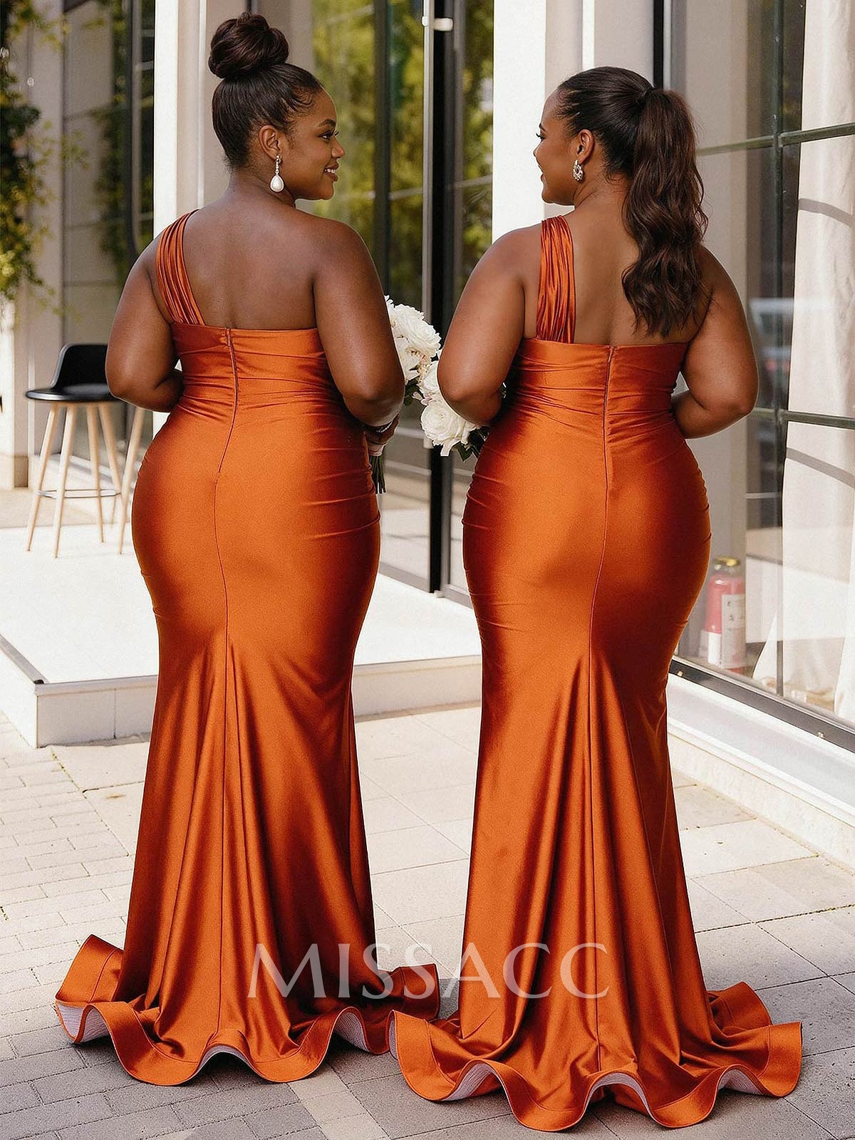 Trumpet/Mermaid One-Shoulder Sweep Train Stretch Satin Knit Bridesmaid Dresses With High Split Trumpet/Mermaid One-Shoulder Sweep Train Stretch Satin Knit Bridesmaid Dresses With High Split