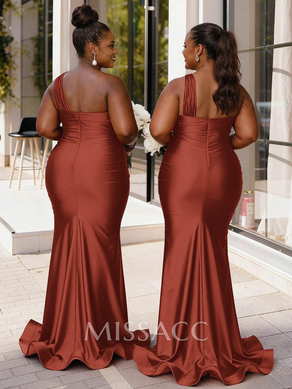 Trumpet/Mermaid One-Shoulder Sweep Train Stretch Satin Knit Bridesmaid Dresses With High Split Trumpet/Mermaid One-Shoulder Sweep Train Stretch Satin Knit Bridesmaid Dresses With High Split