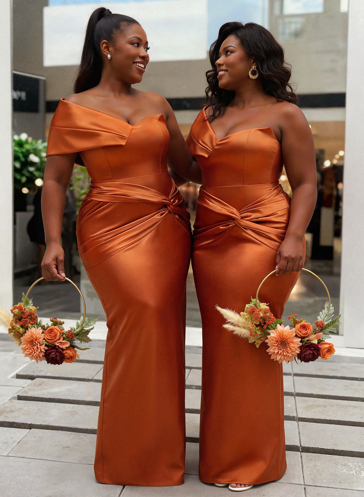 Sheath/Column One-Shoulder Sleeveless Floor-Length Satin Bridesmaid Dresses