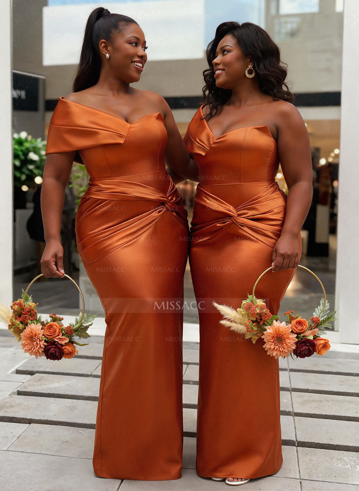 Sheath/Column One-Shoulder Sleeveless Floor-Length Satin Bridesmaid Dresses