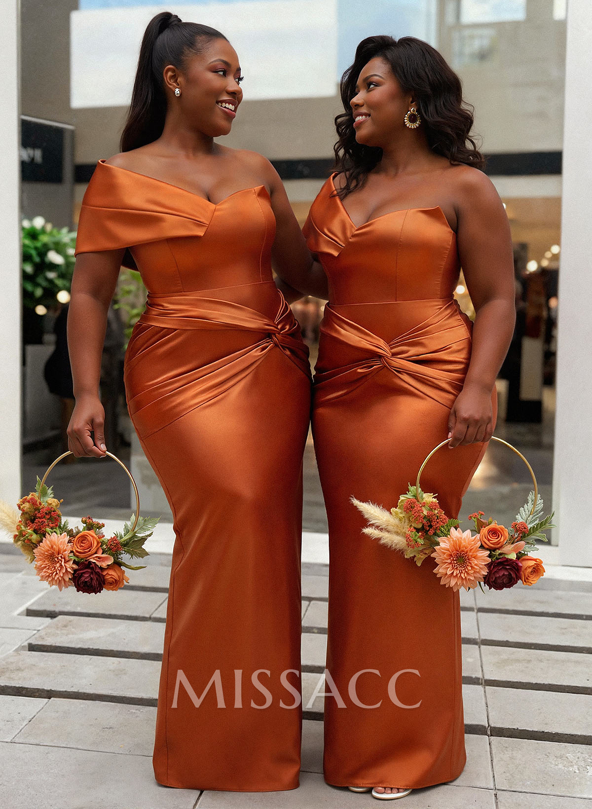 Sheath/Column One-Shoulder Sleeveless Floor-Length Satin Bridesmaid Dresses