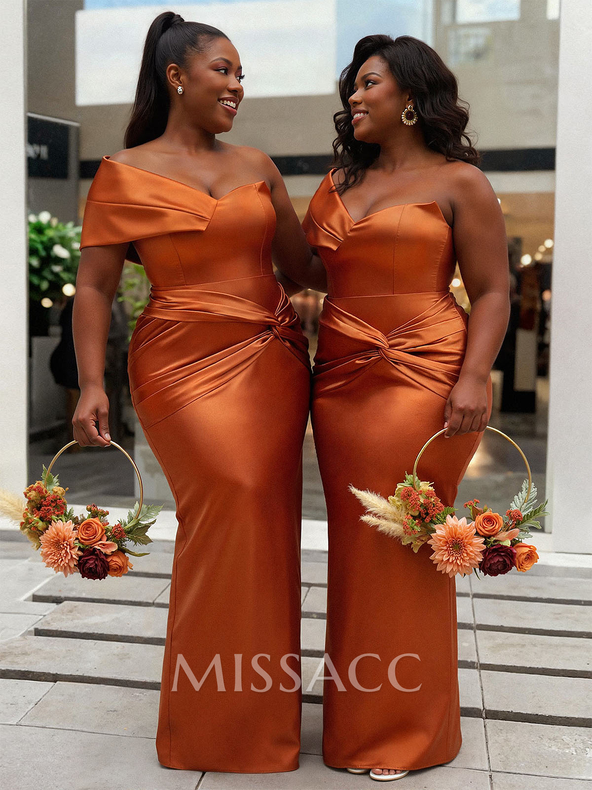 Sheath/Column One-Shoulder Sleeveless Floor-Length Satin Bridesmaid Dresses Sheath/Column One-Shoulder Sleeveless Floor-Length Satin Bridesmaid Dresses