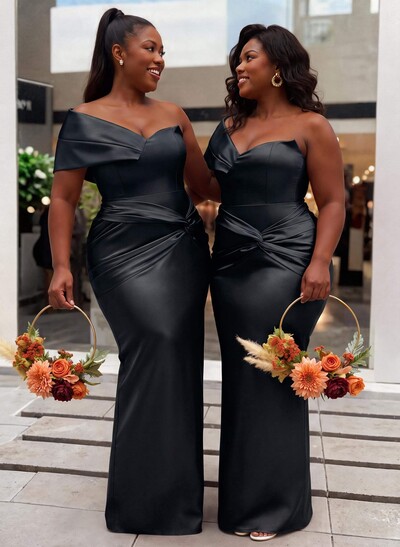 Sheath/Column One-Shoulder Sleeveless Floor-Length Satin Bridesmaid Dresses