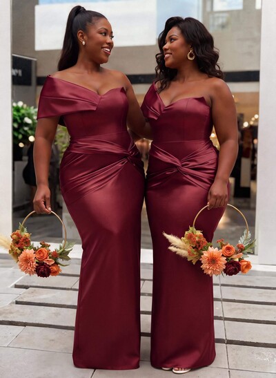Sheath/Column One-Shoulder Sleeveless Floor-Length Satin Bridesmaid Dresses