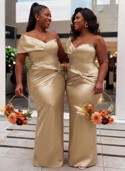 One-Shoulder Sleeveless Floor-Length Satin Column Bridesmaid Dresses