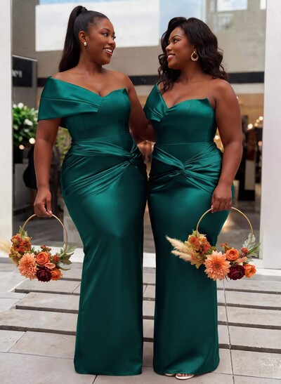 Sheath/Column One-Shoulder Sleeveless Floor-Length Satin Bridesmaid Dresses