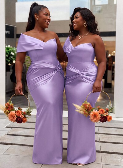 One-Shoulder Sleeveless Floor-Length Satin Column Bridesmaid Dresses