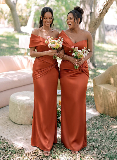 Sheath/Column One-Shoulder Sleeveless Floor-Length Satin Bridesmaid Dresses