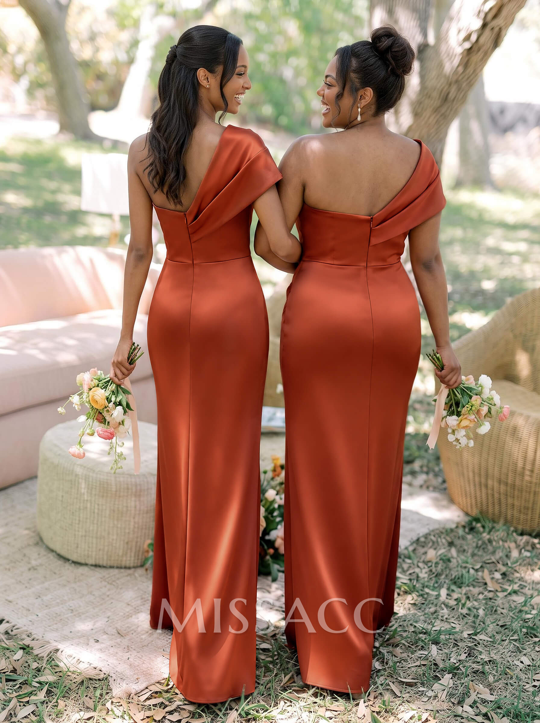 Sheath/Column One-Shoulder Sleeveless Floor-Length Satin Bridesmaid Dresses Sheath/Column One-Shoulder Sleeveless Floor-Length Satin Bridesmaid Dresses