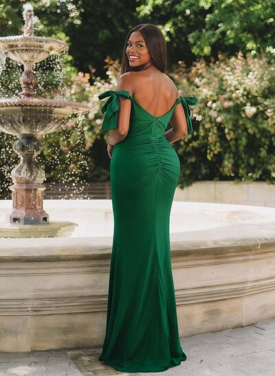 Trumpet Mermaid Off-The-Shoulder Sleeveless Floor-Length Stretch Satin Bridesmaid Dresses With High Split