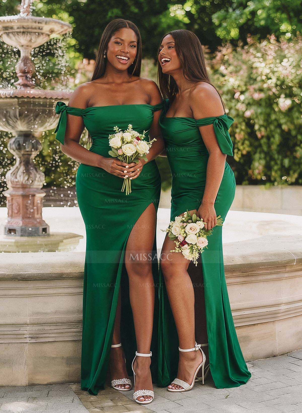 Trumpet Mermaid Off-The-Shoulder Sleeveless Floor-Length Stretch Satin Bridesmaid Dresses With High Split